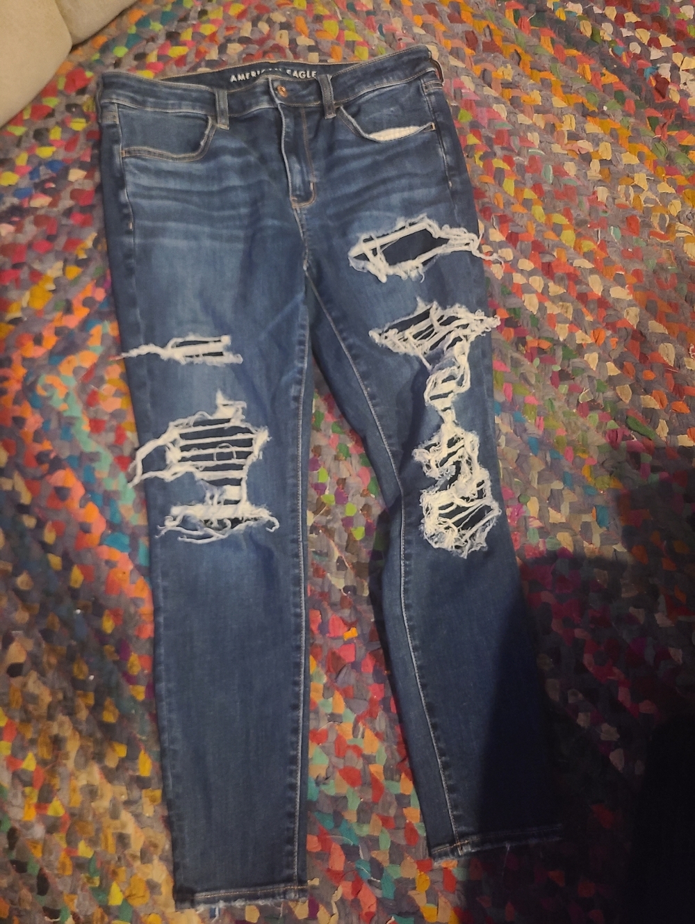 American Eagle Outfitters Women's Distressed Blue Ripped Skinny Jeans